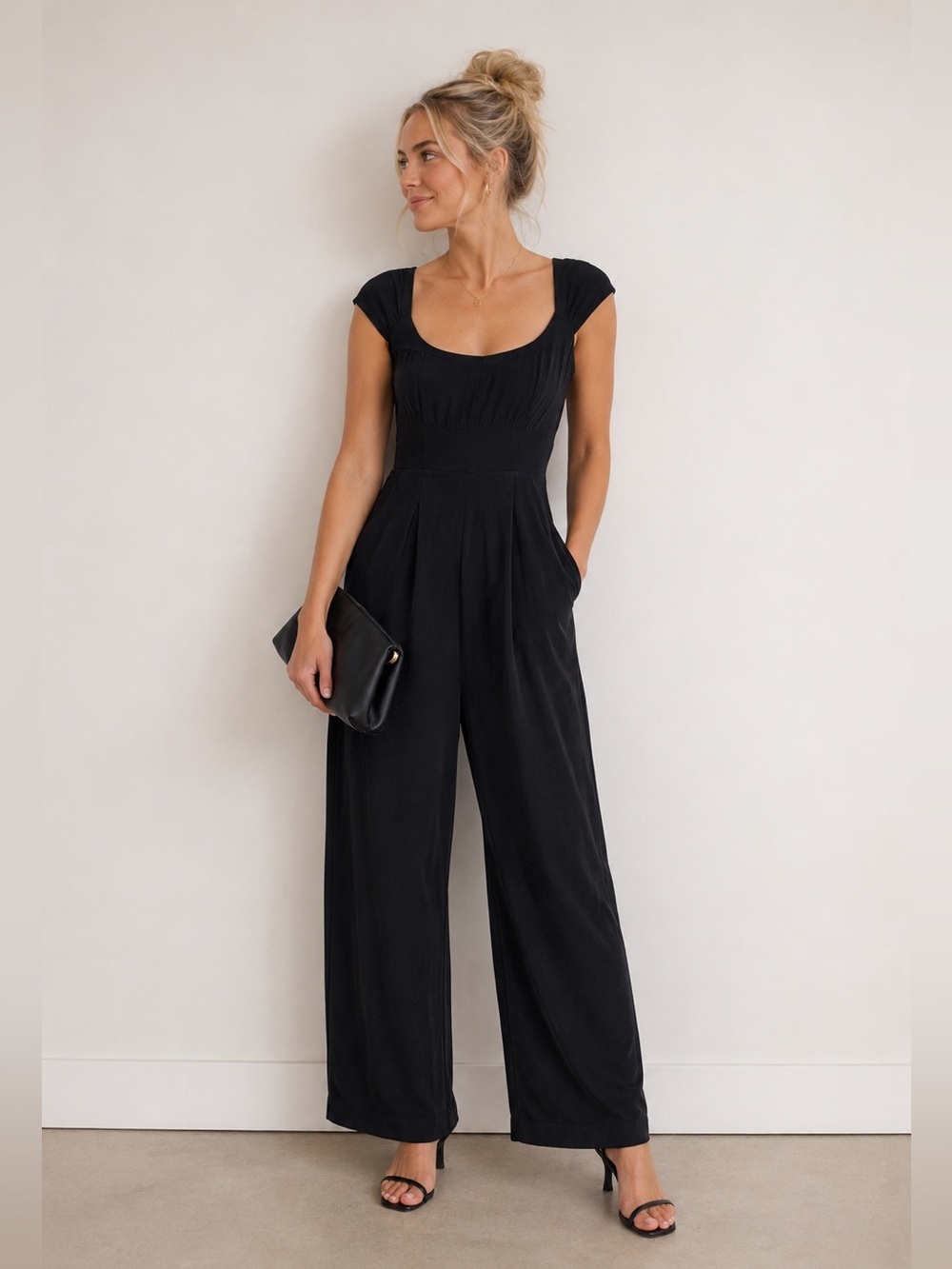 NWT Madewell Cap-Sleeve Crop Wide-Leg Jumpsuit in Black Size 2